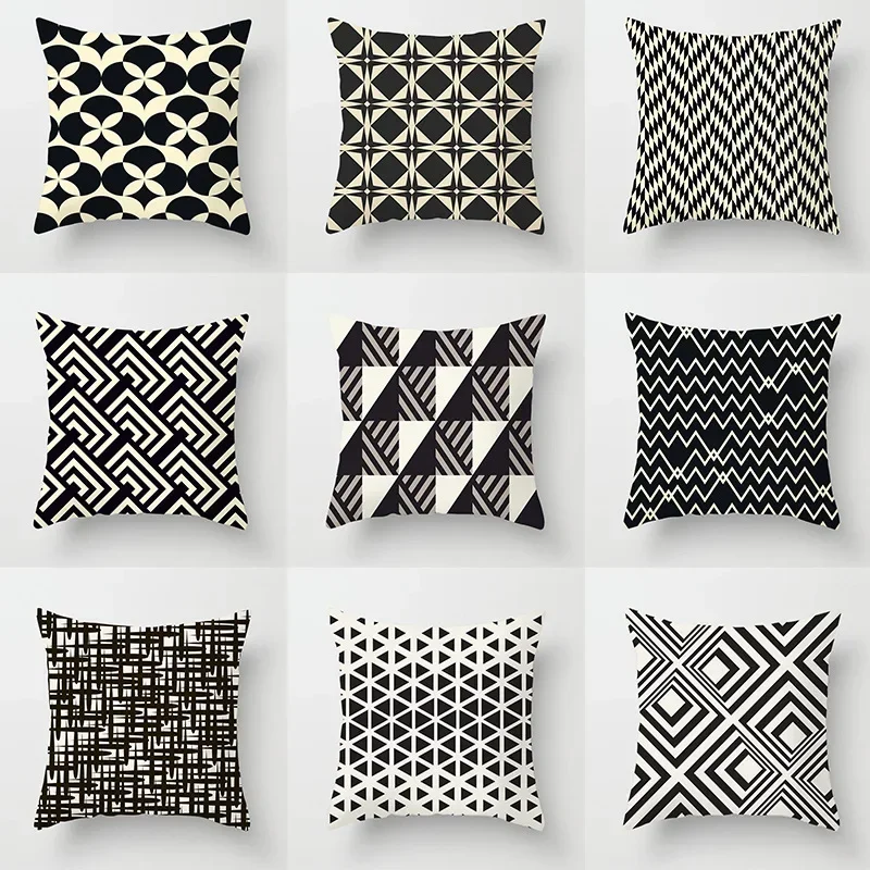 

45x45cm New Geometric Black and White Printed Pattern Pillowcase Peach Skin Cushion Cover Home Sofa Decorative