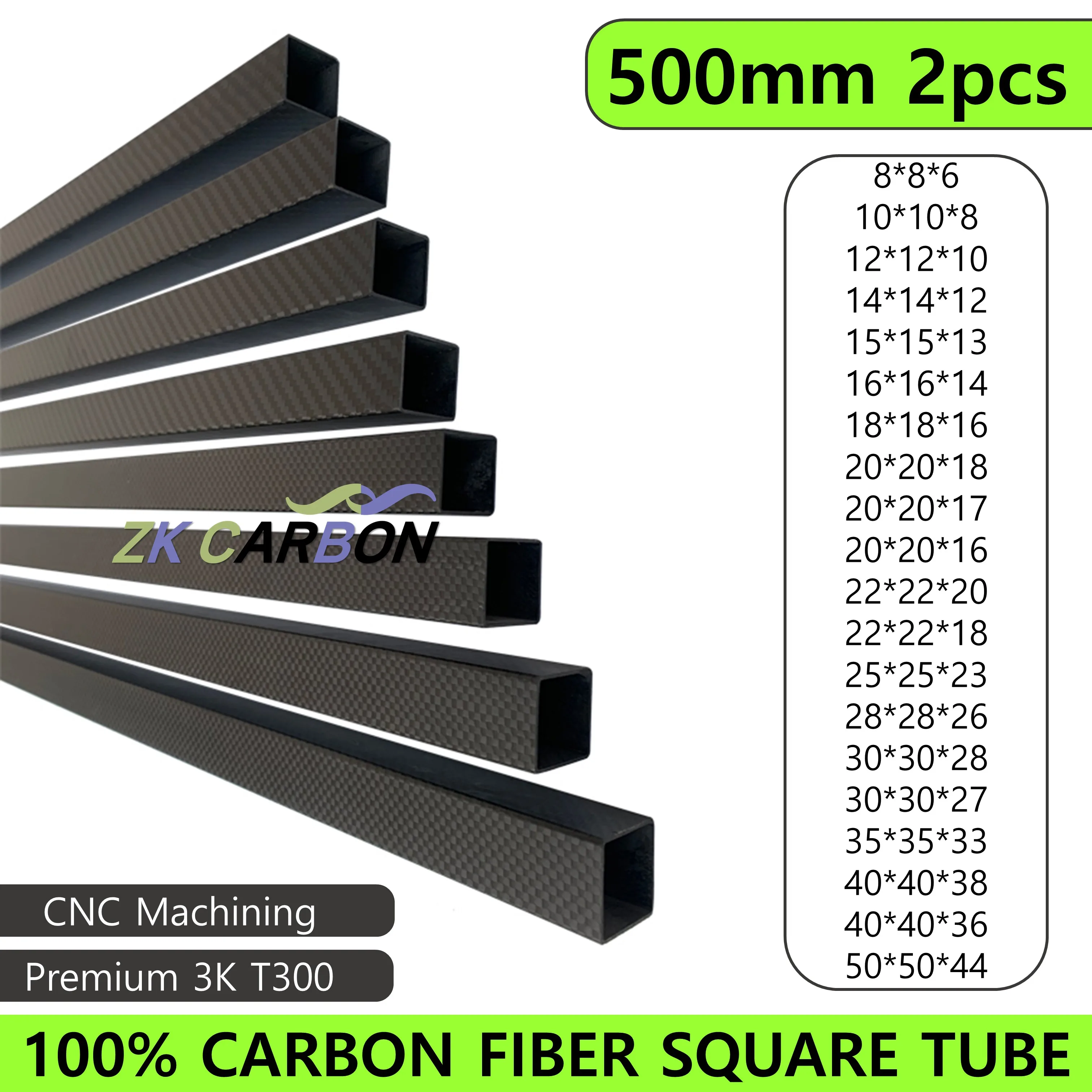 2pcs/lot 500mm Square Carbon Fiber Tube for RC Airplanes OD 10mm 12mm 15mm 18mm 20mm 22mm 24mm 30mm Glossy 3K Weave Twill