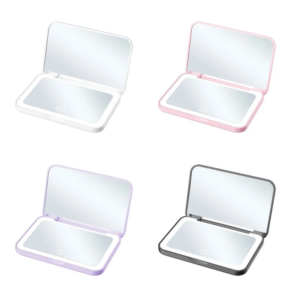 Mini-Klapp-Make-up-Spiegel, tragbar, vergrößernd, ästhetische Kosmetikspiegel, dimmbar, 3-farbige Beleuchtung, LED-Licht, Desktop-Spiegel