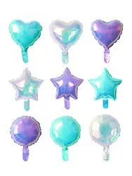 6pcs holographic rainbow balloons, star, heart and round balloons for mermaid theme, unicorn party, birthday party