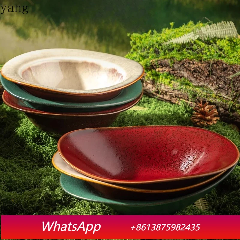 

LMM household hot pot side dish retro kiln glaze ingot plate