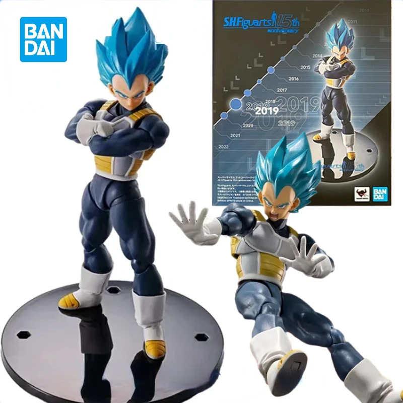 In Stock Bandai Dragon Ball SHFiguarts Saiyan God Vegeta Blue Red Hair15th Anniversary Ver Anime Action Figure Toy Hoilday Gift