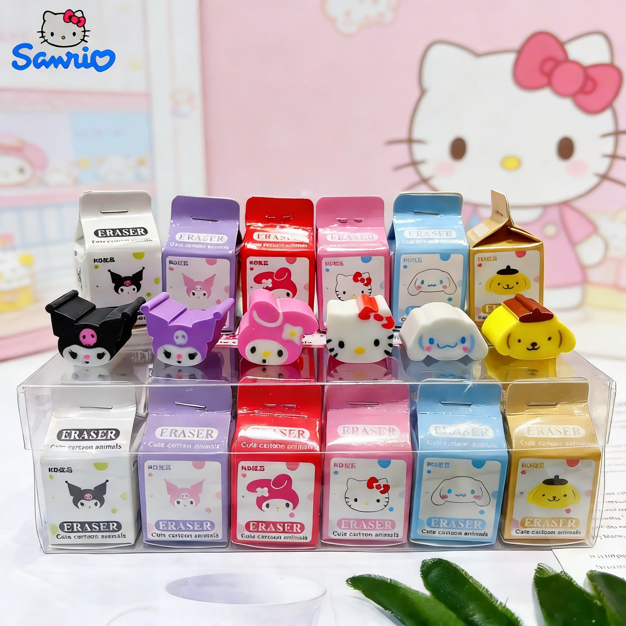 

36 шт. ластиков Sanrio с героями аниме HelloKitty, Melody, Kuromi, Cinnamoroll, милые канцелярские ластики для школьников, детские школьные принадлежности