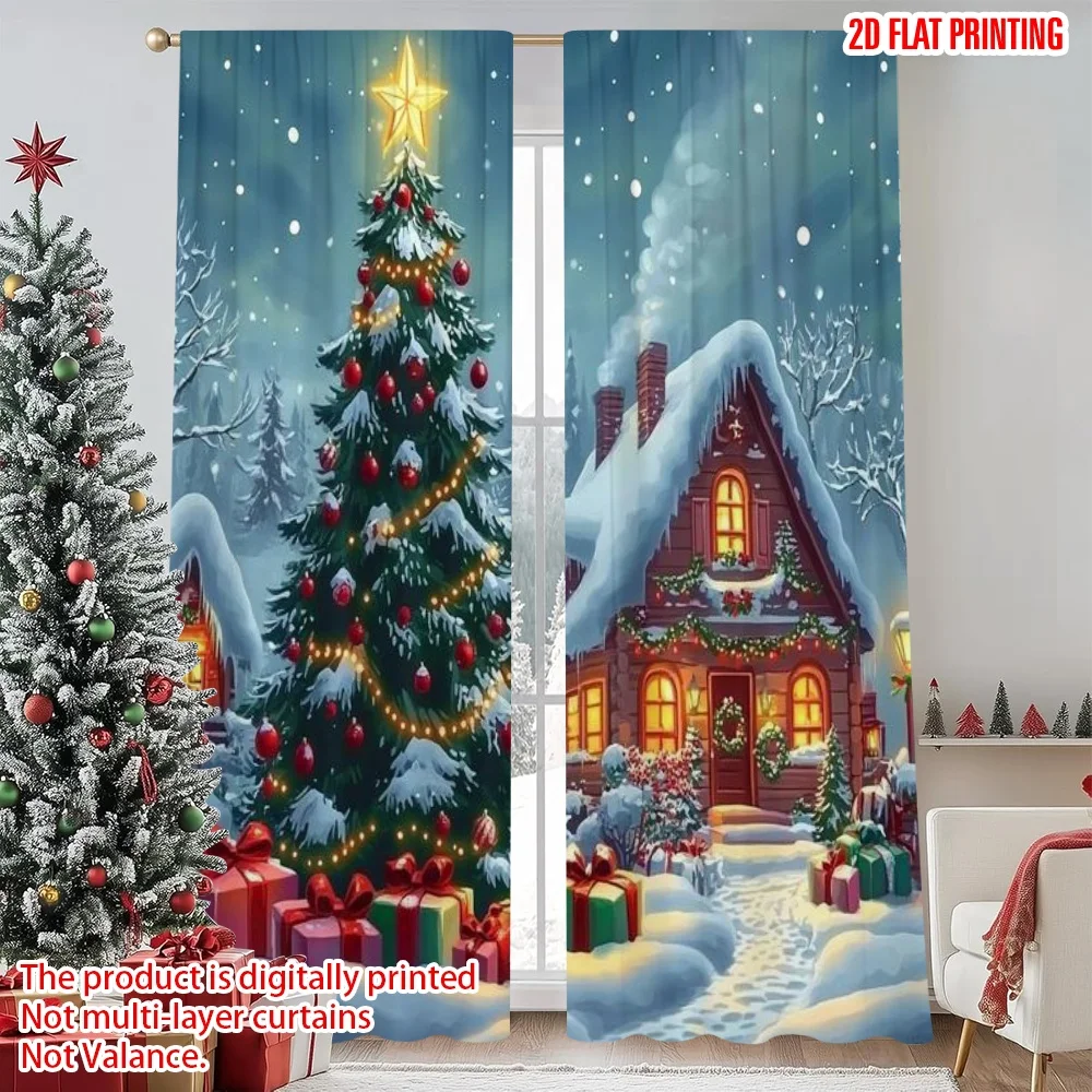 

2pcs 2D flat printing Merry Christmas Window Drapes Christmas4 Versatile Polyester Fabric Without Electricity Party Decorations