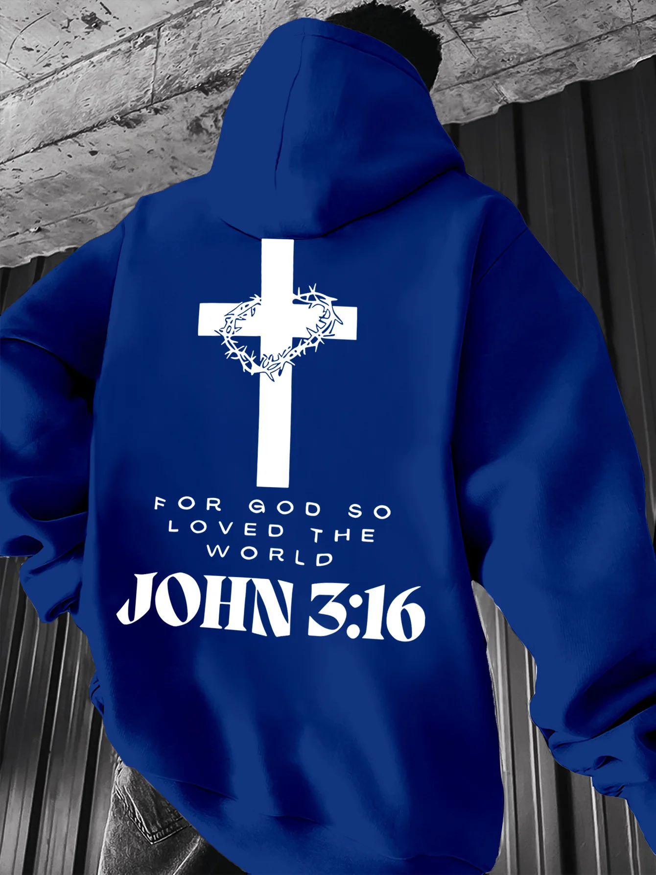 Übergroßer Christlicher Kreuz-Hoodie mit Aufschrift "Johannes 3:16" Herren Hip-Hop Sport Streetwear Lässiger Fleece-Pullover – Detail 8