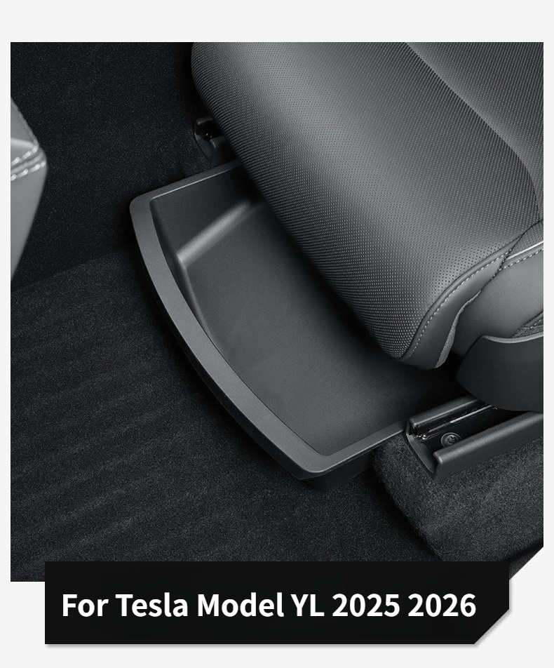 Für Tesla Model YL 2025 2026 Unter-Sitz-Aufbewahrungsbox TPE-Schublade Vorderer Untersitz-Organizer Mülleimer Auto-Innenausstattung ﻿ – Detail 3