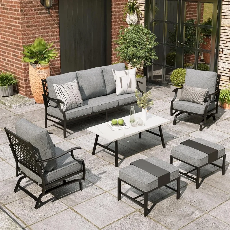 

Patio Furniture Set 6 pcs, Outdoor Patio Furniture, 3-Seat Sofa, 2 Rocking Chairs, 2 Ottomans, Coffee Table