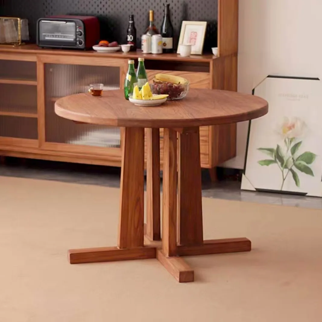 

Solid Wood Tea Table Old Elm Round Tea Desk Rustic Style Tea Table for Home Cafe Negotiation