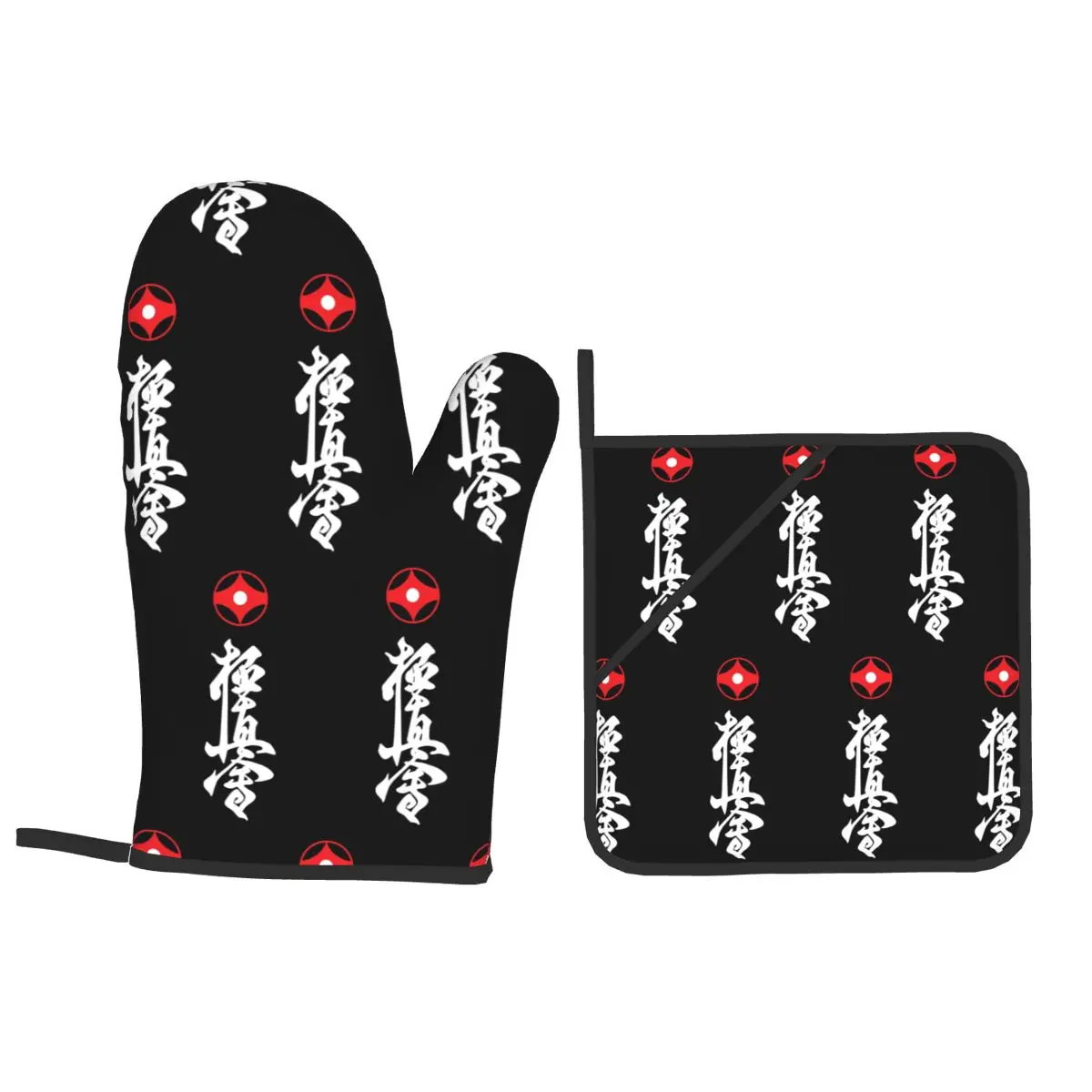 Kyokushin Karate White Oven Mitts and Pot Holder Sets of 4 for Baking Kitchen Cooking BBQ Resistant Non-Slip Gloves