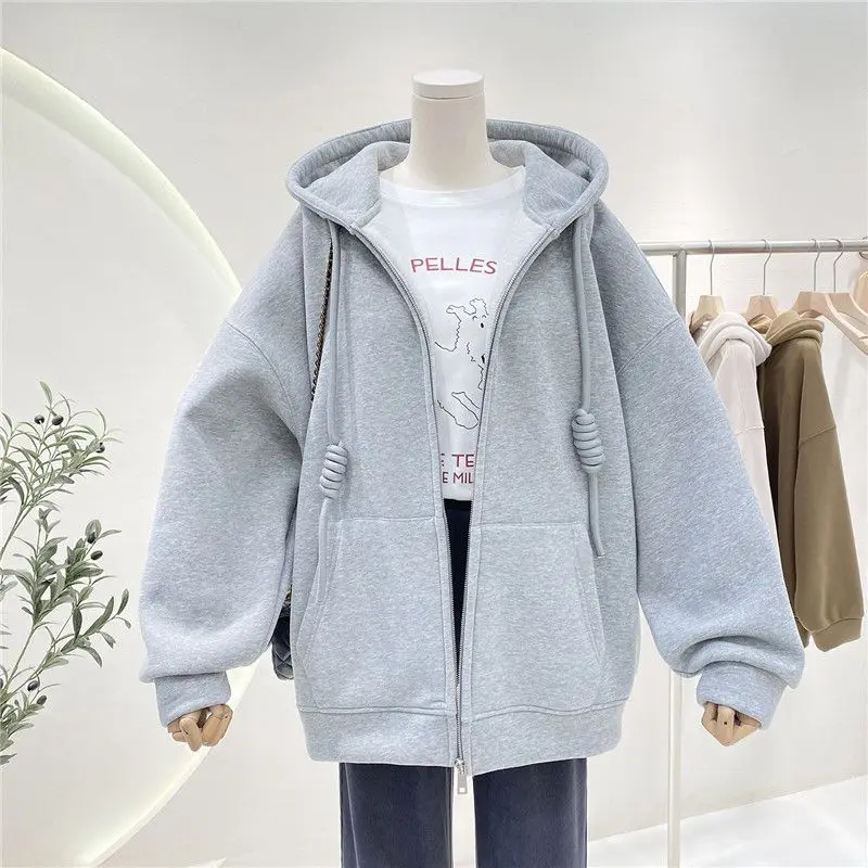

Hooded sweater women's autumn and winter 2025 new fleece thickened oversize fleece thickened loose cardigan jacket