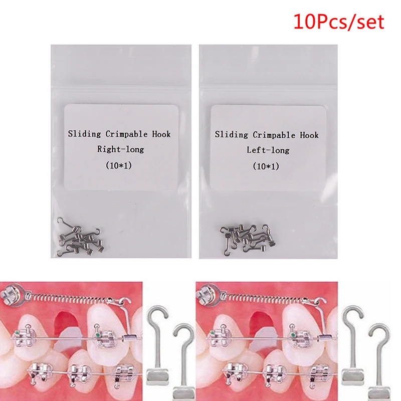 

10Pcs Dental Sliding Crimpable Hooks Long Curved Right/Left Orthodontic Hook