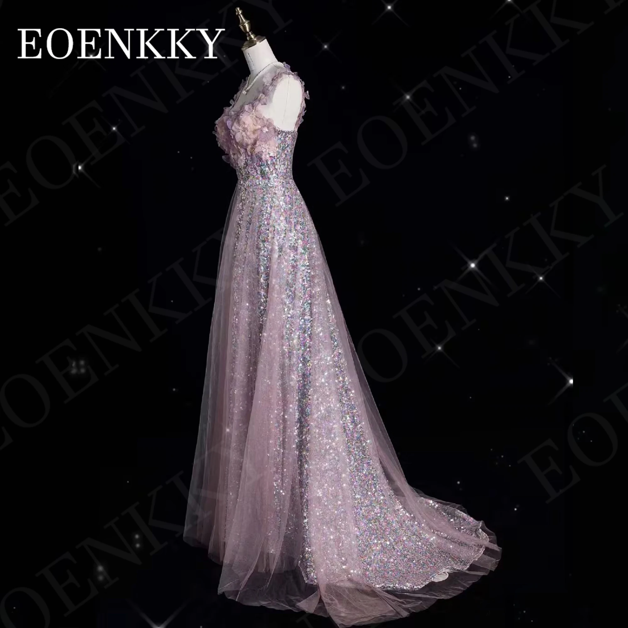 Sequin Sparkly Prom Dress Princess Dubai Luxury Glitter 3D Floral A Line Graduation Dress Square Neck vestidos de graduación