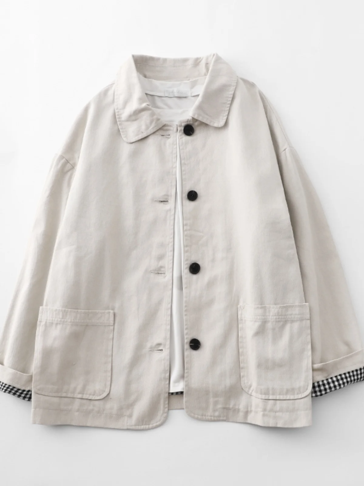 

Faionable Casual Loose plus Size Color Women's Cotton ort Jaet Korean Sle Commute Long Sve Collar Coat