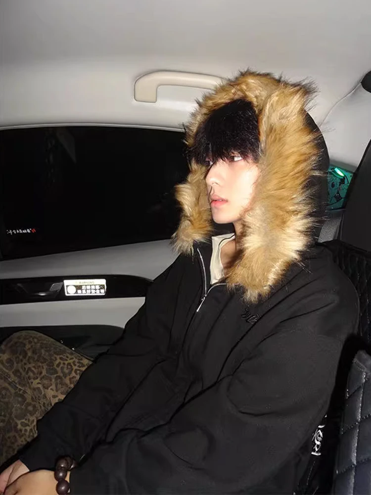 Retro American Hooded Sweatirt Cardigan Men's Autumn Winter High Sensation Cool Haome Heavy Zipper Couple Jaet