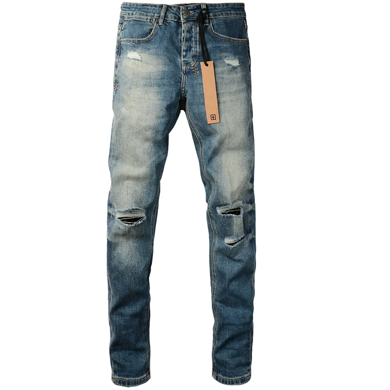 Vintage Wash Faded KSUBI Cross Jeans Fall Winter Streetwear Ripped Straight Pants Men's Hip Hop Style Ksubi Denim Pencil Pants