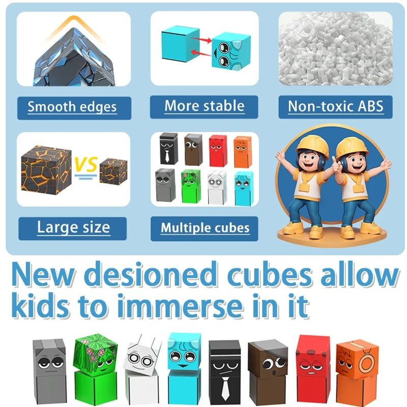 Bloc de construction magnétique Cube Mine World Set pour garçon fille enfant âgé de 3 ans + bricolage modèle enfants tige jouet sensoriel cadeau de noël