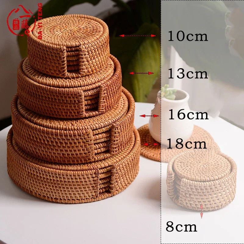 Handwoven Rattan Coaster 1PC/6PC Round Natural Woven Rattan Cup Coaster Drink Mug Pot Tea Coffee Placemat Kitchen Accessories