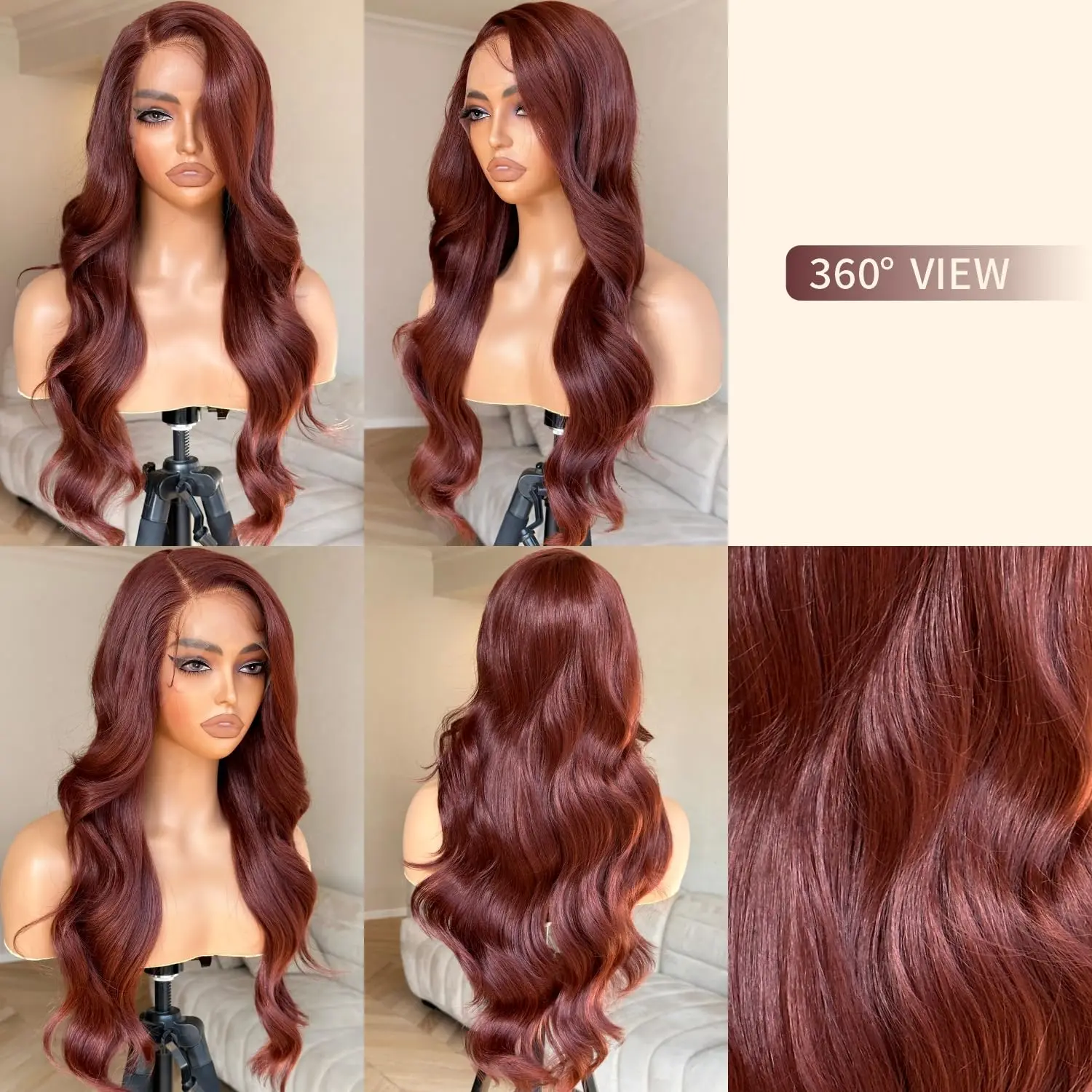 Wig rambut manusia depan renda coklat kemerahan 13x4 Wig depan renda gelombang tubuh berwarna Brasil Wig depan renda penutup 4x4 Wig depan renda