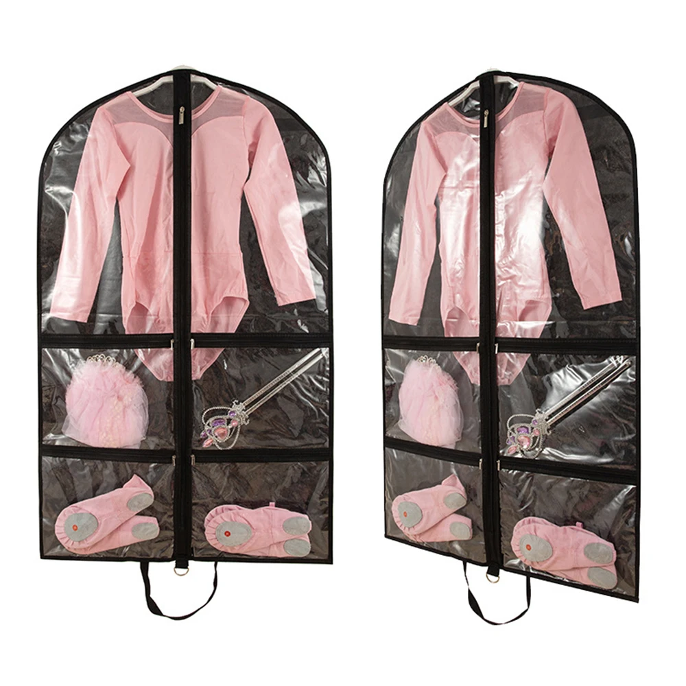 Transparent Dance Costume Garment Bag Plastic Dance Garment Cover with Zippered Pockets Clothes Protectors for Hanging Clothes