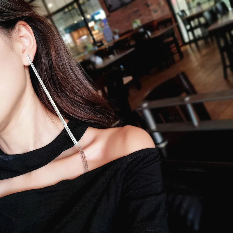 Korean Minimalist Style Ear Jewelry Accessories All Match Long Earrings Female Temperament Metal Long Chain Tassel Earrings