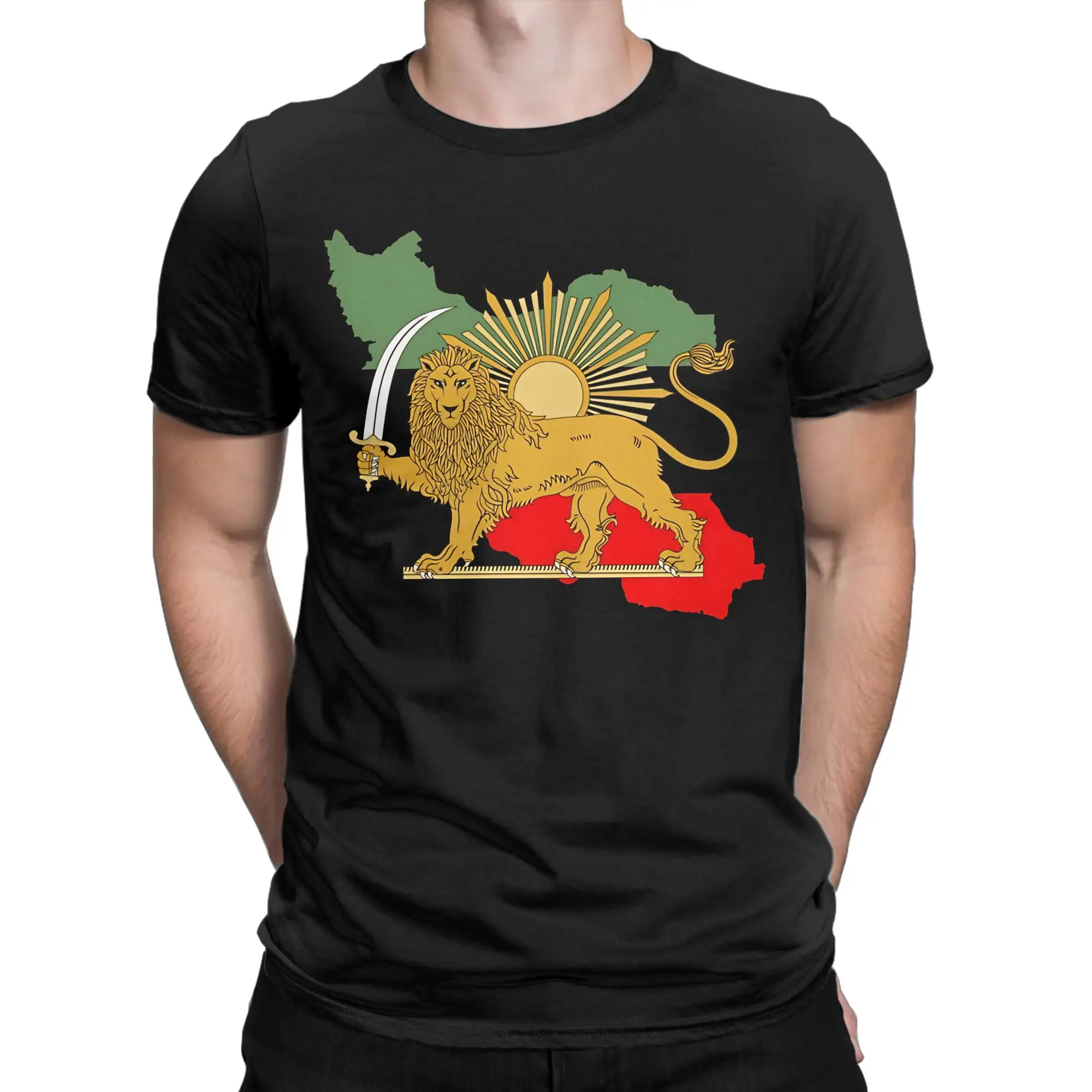 Iran Persia map & flag  Shir o Khorshid  Lion and Sun T Shirt For Men's Summer T Shirts O Neck Tees Big Size Wholesale Clothes