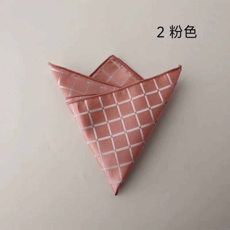 24 ซม.ใหม่อินเทรนด์สีชมพูลายสก๊อตสแควร์ Retro สีน้ําตาลสําหรับผู้ชายหรูหราโพลีเอสเตอร์ทอผ้าเช็ดหน้าอุปกรณ์จัดงานแต่งงาน Cravat ของขวัญ