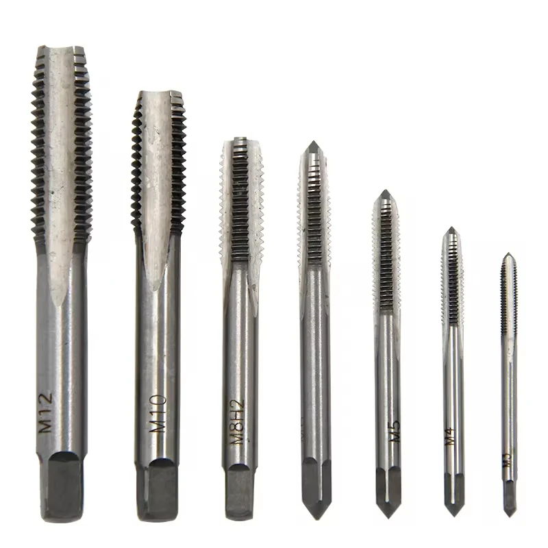 5PCS/7PCS Bearing Steel Taper Hand Spiral Point Straight Fluted Screw Thread Hand Tap Drill M3/M4/M5/M6/M8/M10/M12