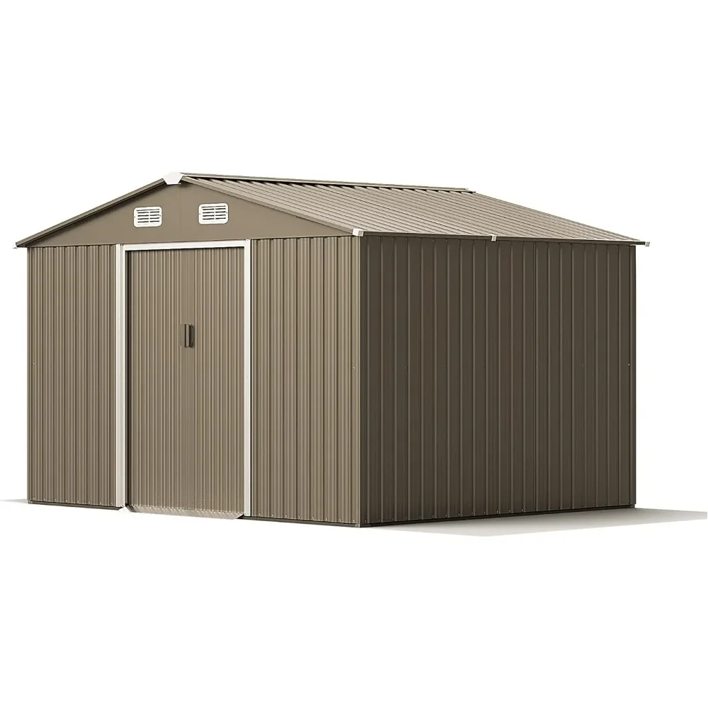 10 foot x 8 foot outdoor metal storage shed with lockable sliding doors and ventilation, designed for small houses in courtyards