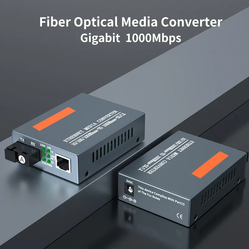 1 Pair Fiber Transceiver 100/1000Mbps 20KM HTB-GS-03 A/B Singlemode Fiber SC Port Gigabit Optical Media Converter External Power