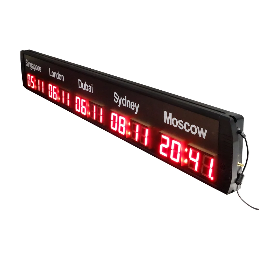 Large Screen Custom World Time Clock Digital 5 Time Zones Wall Clock For Home Decor Hotel Airport Station Multi-Time Display