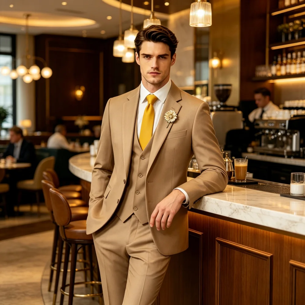

Elegant White Single-Button Men's Wedding Suit Modern Ceremony Graduation Groomsmen Tuxedo Suits for Men