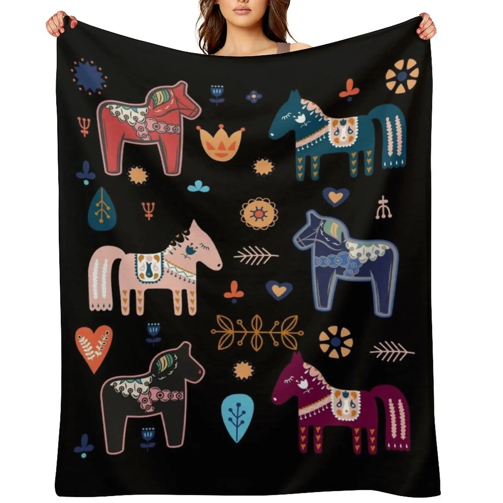 

Dala Horses Christmas Dala Horse Throw Blanket halloween anime Plaid decorative Blankets
