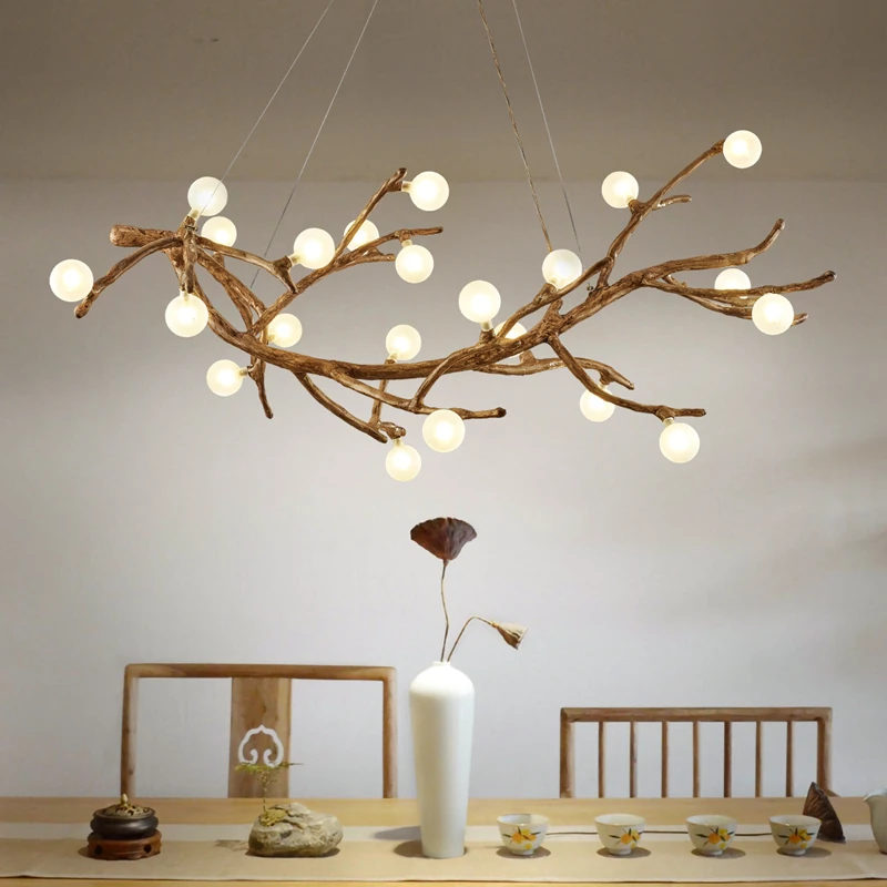 

Nordic Retro LED Chandelier For Living Bedroom Tree Branch Art Ceiling Pendant Lights Brown Antique Hanging Lamp For LOFT Decor