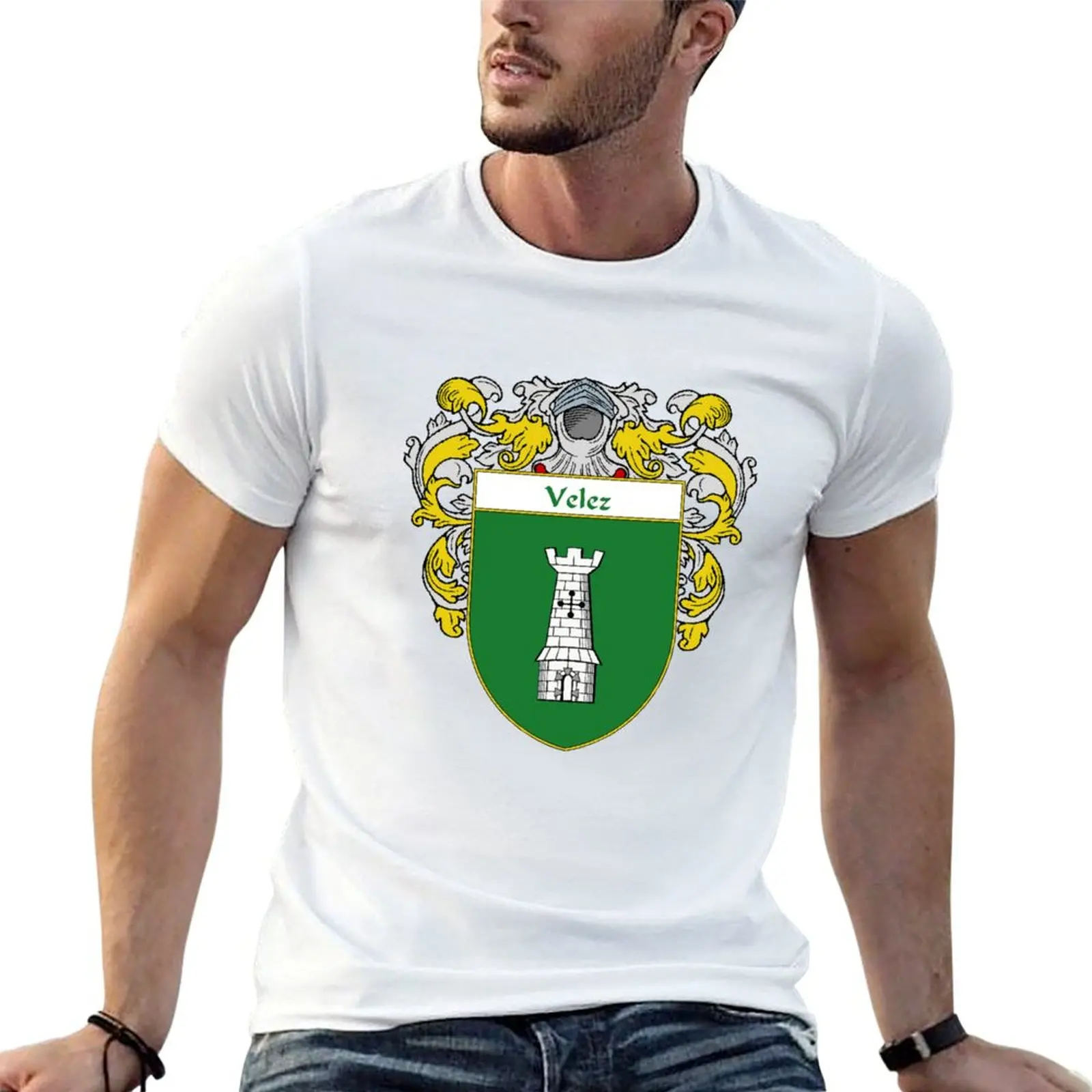 Camiseta con escudo de armas de Velez/escudo familiar, camiseta para hombre, camiseta de algodón, camisetas lisas para hombre, paquete de camisetas blancas