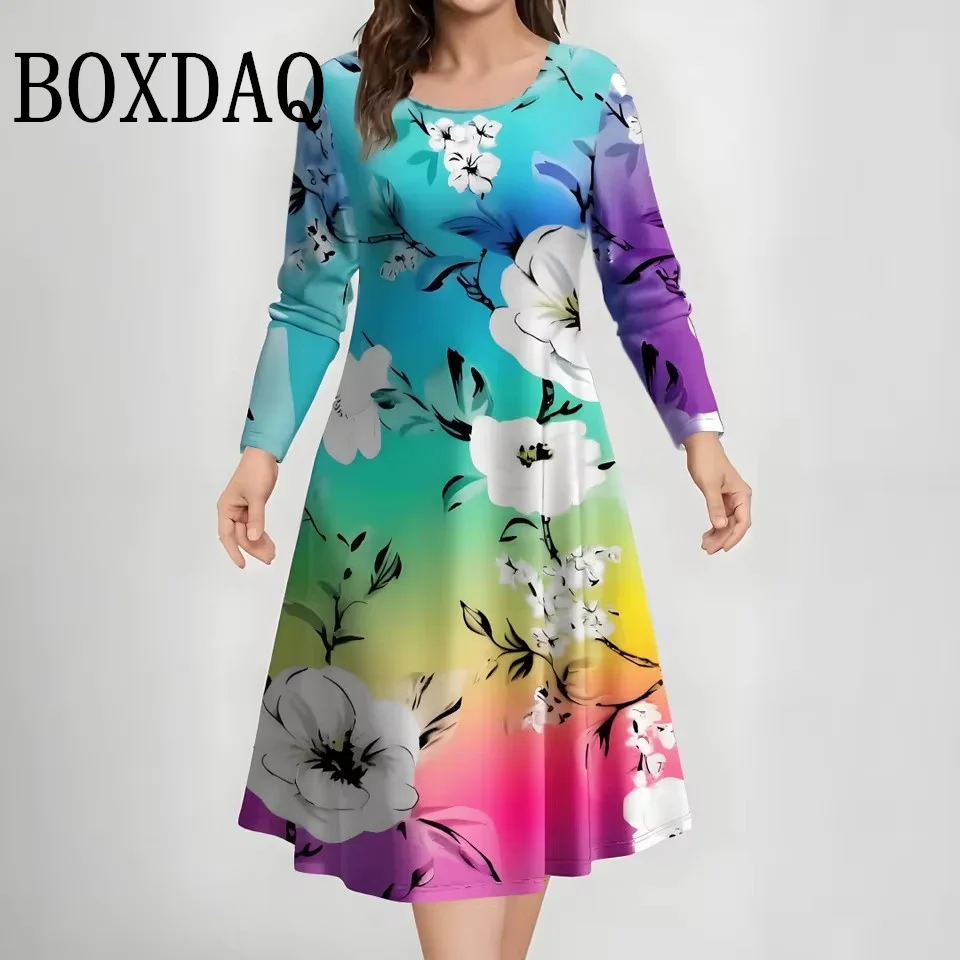 Elegantes Damenkleid mit 3D-Blumenprint (Übergröße) - usage example