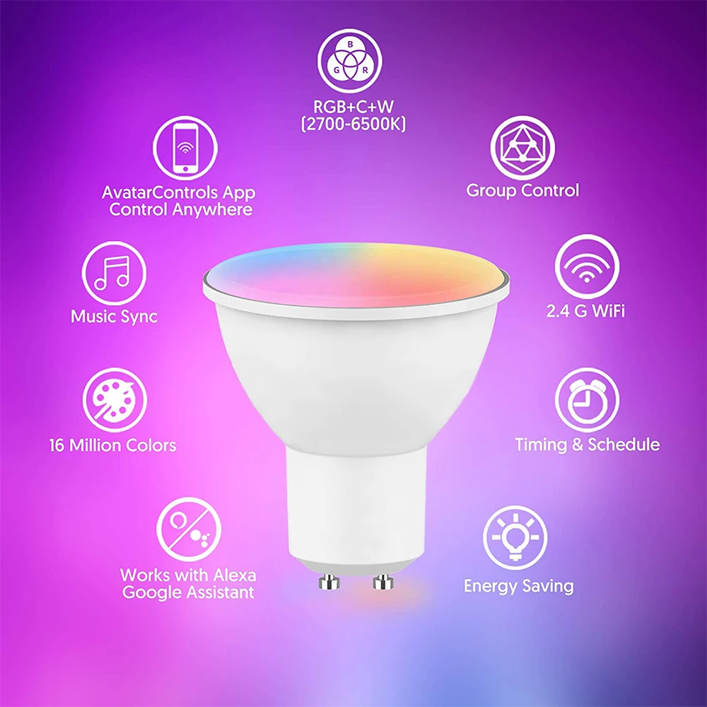 COOLO Tuya ZigBee GU10 WIFI Smart LED Bulbs RGB C+W White Dimmable Lamps Smart Life APP Control Light Bulbs Voice Alexa/Google