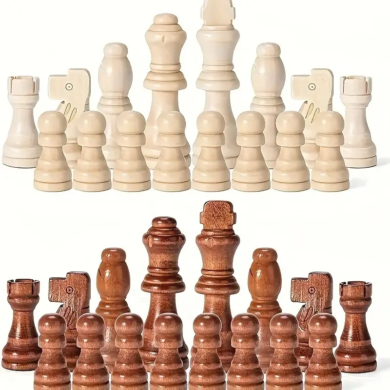 32Pcs Sturdy Wooden Chess Standard Tournamen Staunton Wood Chessmen 7.8cm King Height (Chess Board Not Included) image 5