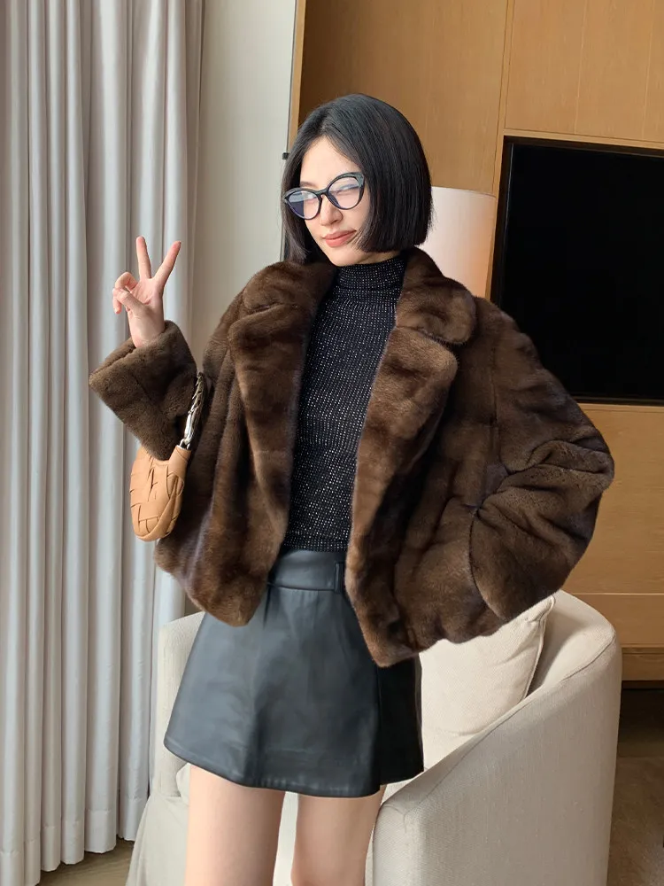 HDHOHR 2026 New100% Real Mink Fur Coat Women Fashion Essential Natural Mink Coat Warm Long Sleeves Outerwear Winter Fur Jacket