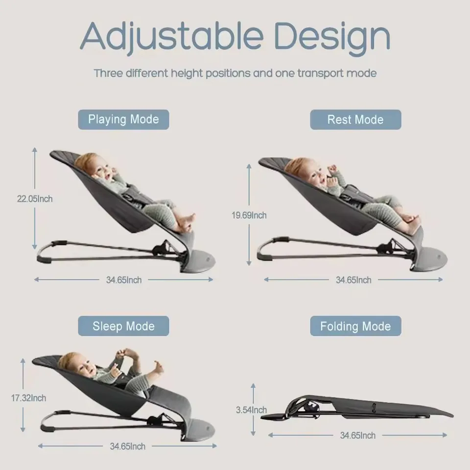 Baby Rocking Chair Baby Bouncer Seat Portable Foldable with 3 Recline Positions Swing Chair Baby Cradle