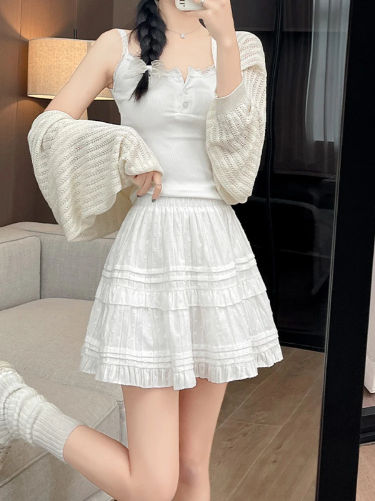 

Women's Ruffled Lace Skirt, High Waist, Tiered, Fluffy, A-line, Short, Sweet, Casual, Spring, Summer Fashion, New, 2024