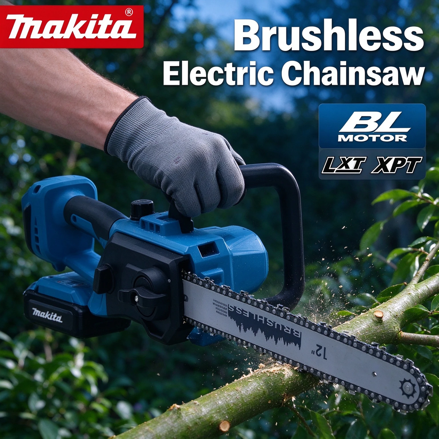Rechargeable Electric Chain Saw for Garden Pruning, Makita Brushless Cordless Chainsaw, 2200W Portable Power Tool.