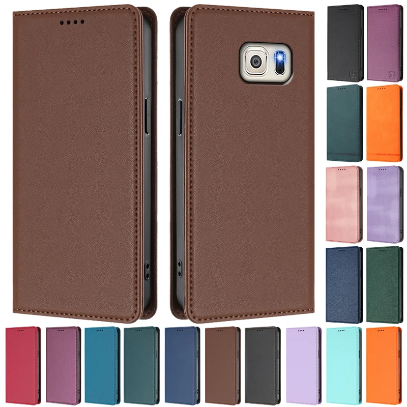 Me05 clamshell capa de telefone de couro para samsung galaxy s6 edge s6e SM-G925F g920 carteira anti-roubo magnética flip capa sacos