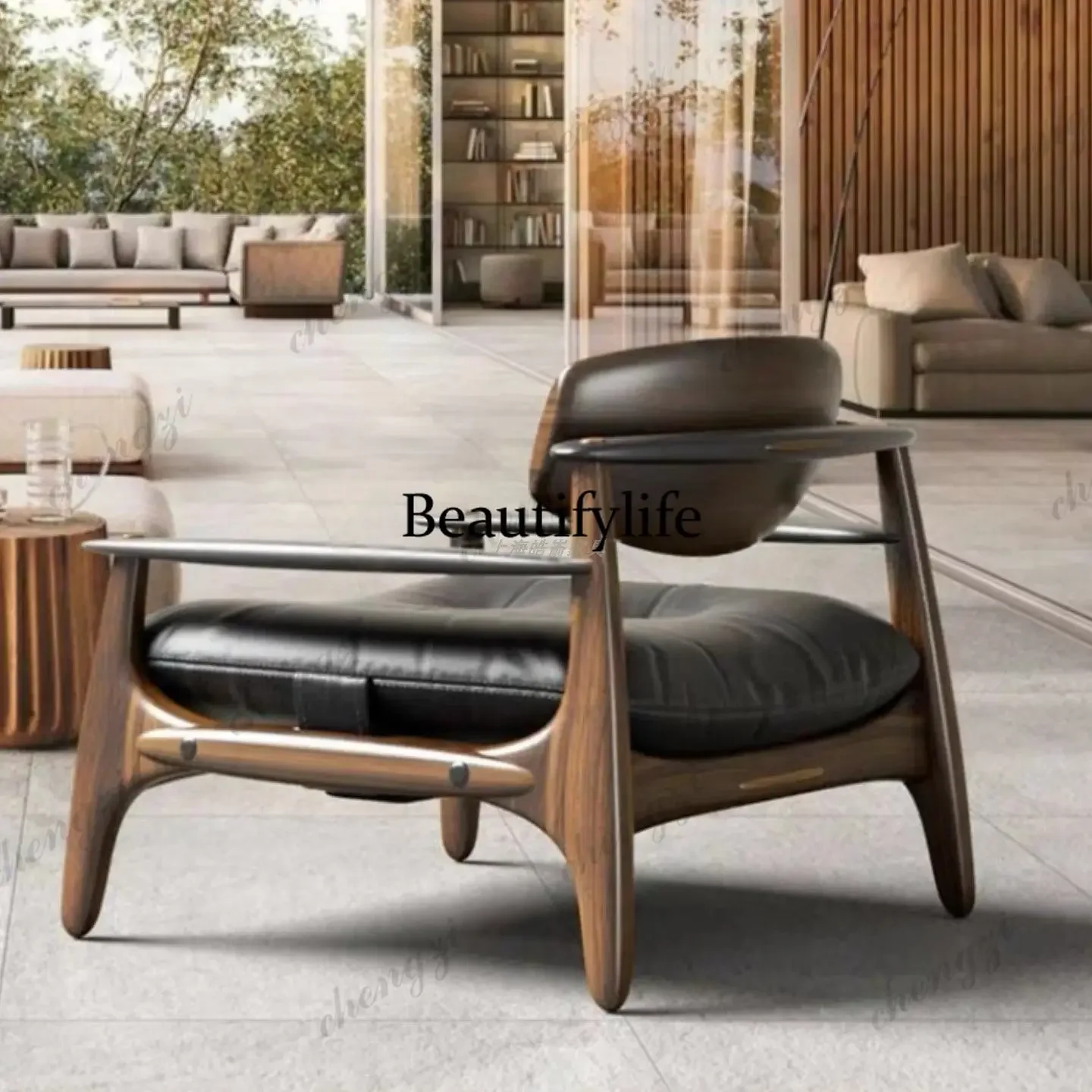 A4567 Medieval style solid wood leisure chair creative designer light luxury single sofa balcony bed and breakfast lazy chair