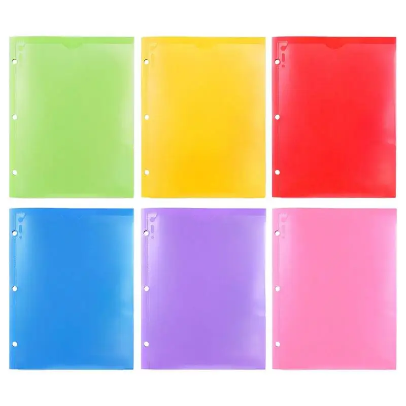 Office Folders 6 Color Punch Folders With 2 Pockets 3 Hole Letter Size Heavy Duty Business Card Holder A4 Size For Office High