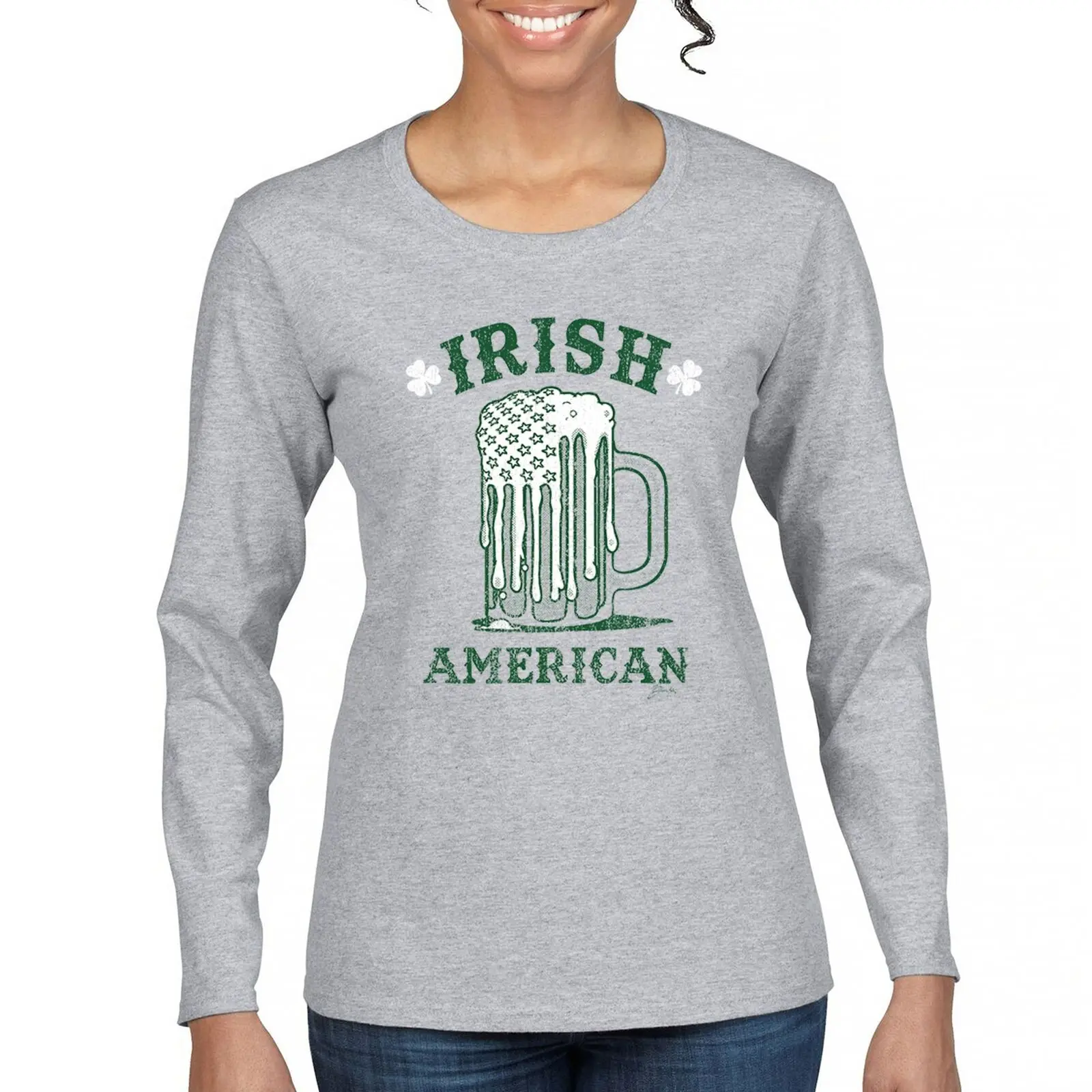 Irish American St Patrick's Day Women's Long Sleeve T-shirt Shamrock Beer Mug