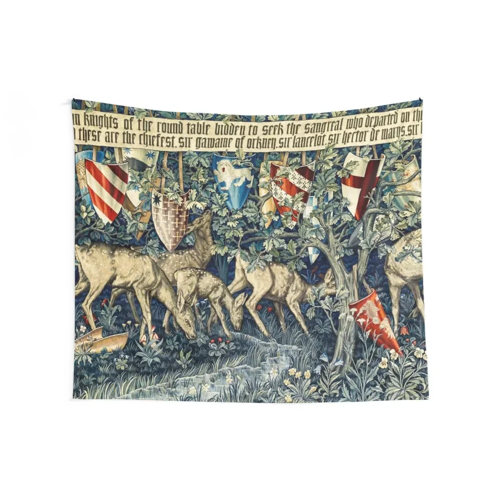 Quest for the Holy Grail Tapestries - Verdure with Deer and Shields (1900) by William Morris, Edward Burne-Jones and Jo Tapestry