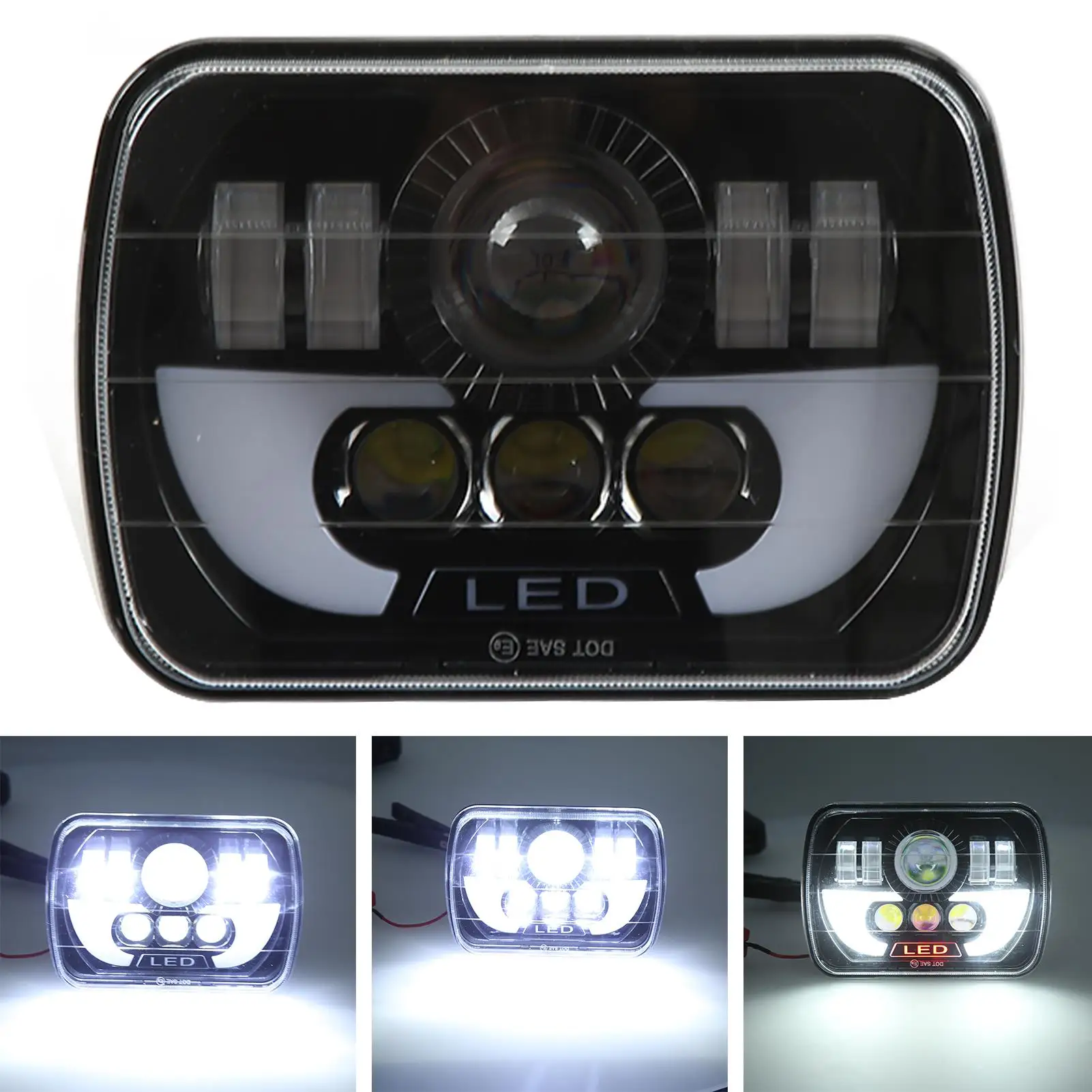 5x7in Square LED Headlight 90W Spotlight High Low Beam IP67 Waterproof for car Motorcycle