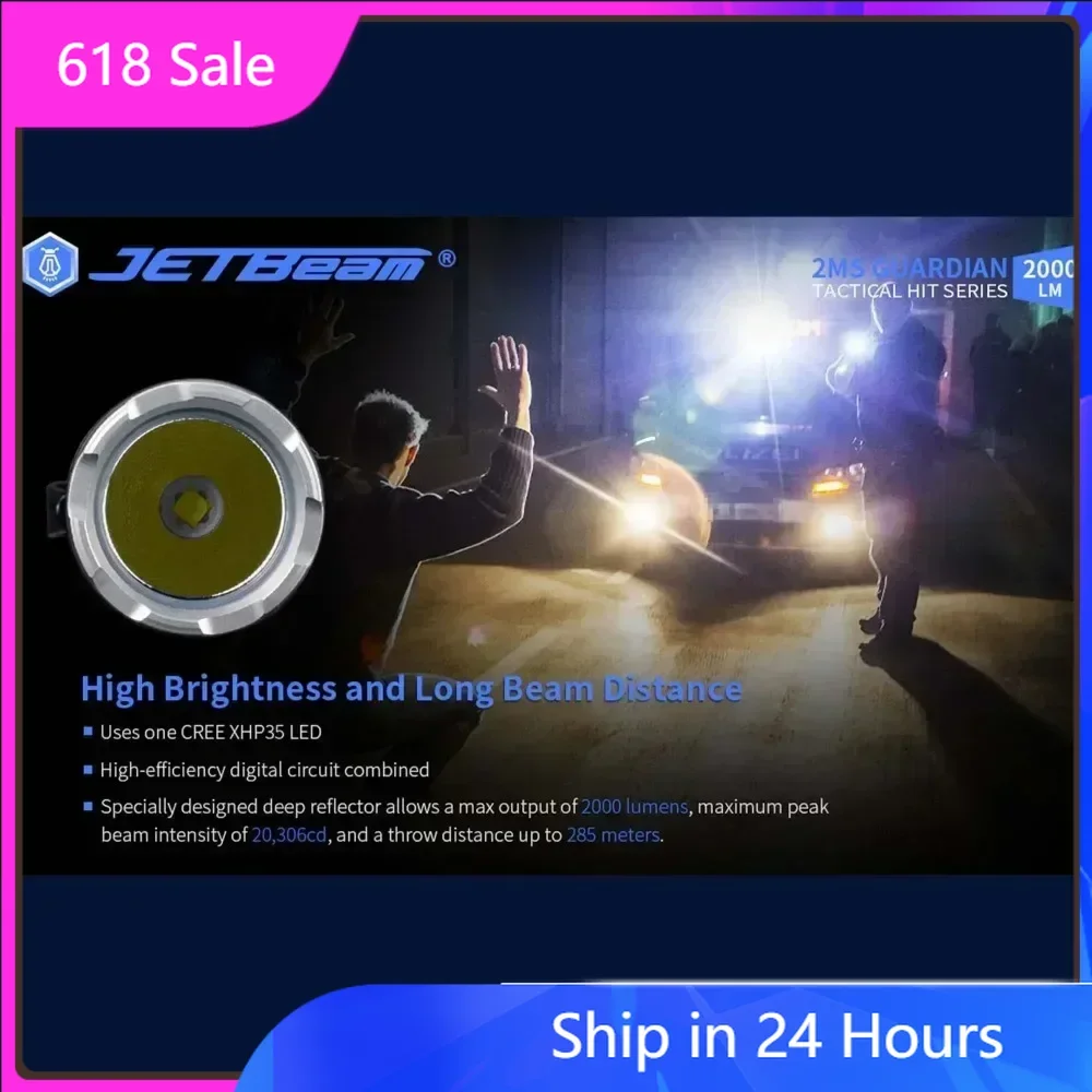 

JETBeam 2MS EDC LED Flashlight EDC Tactics 2000 Lumens USB-C Rechargeable Water Resistant Everyday Carry Black