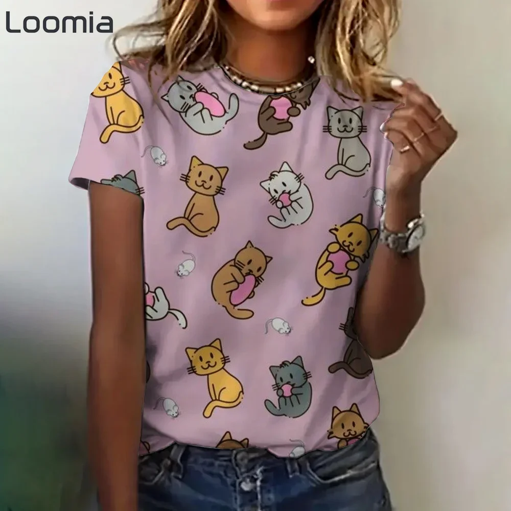 T-shirt con stampa animalier Abbigliamento donna Estate Nuove magliette grafiche animali Abiti popolari coreani Moda O-Collo Abbigliamento donna Top