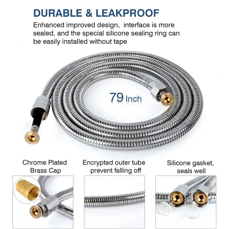 1-piece shower set with 3-position shower head, 79-inch shower hose, adjustable bracket and waterproof tape and inlet hose